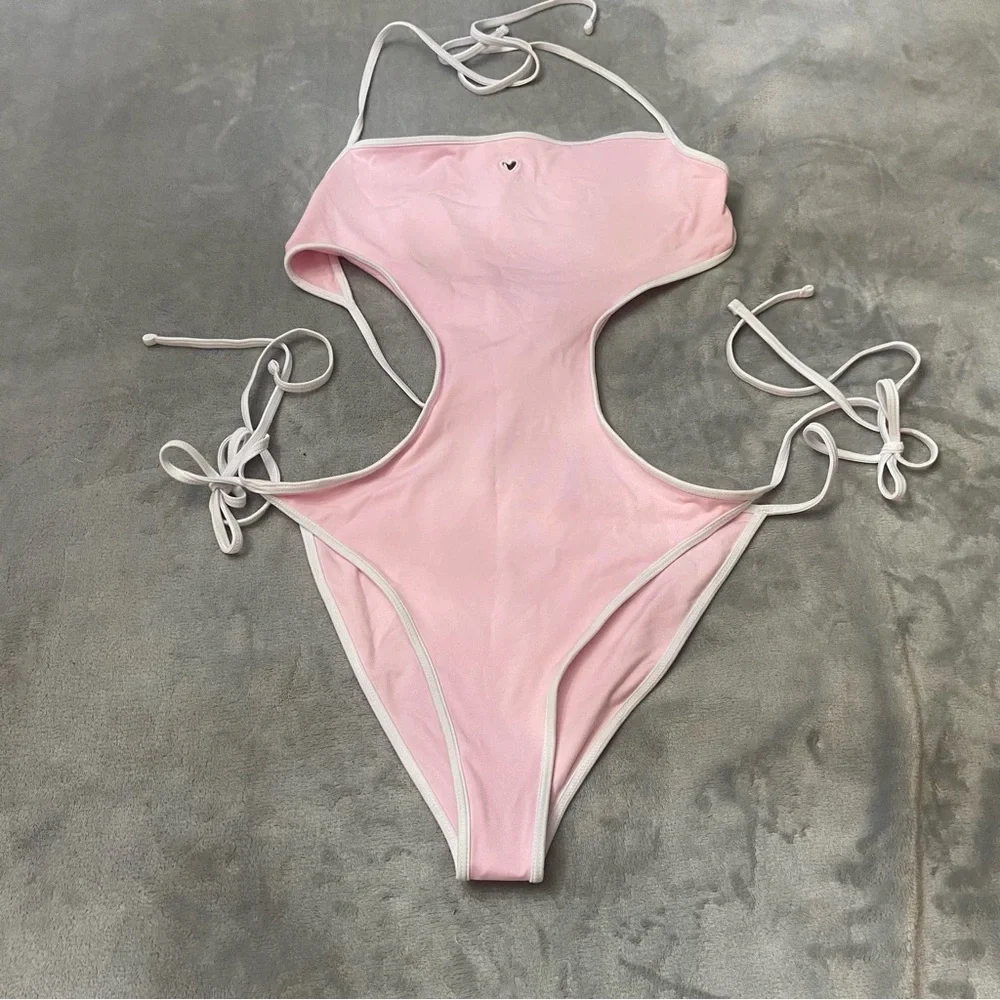 New! Frankie’s bikinis Amalia one piece monokini pink heart 24672
